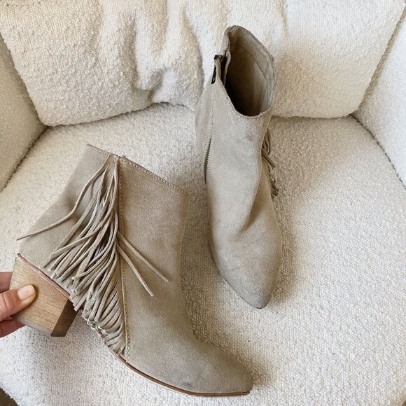 Seychelles‎ Good Advice Leather Suede Fringe Boots Ankle 7.5 Beige - Picture 3 of 9